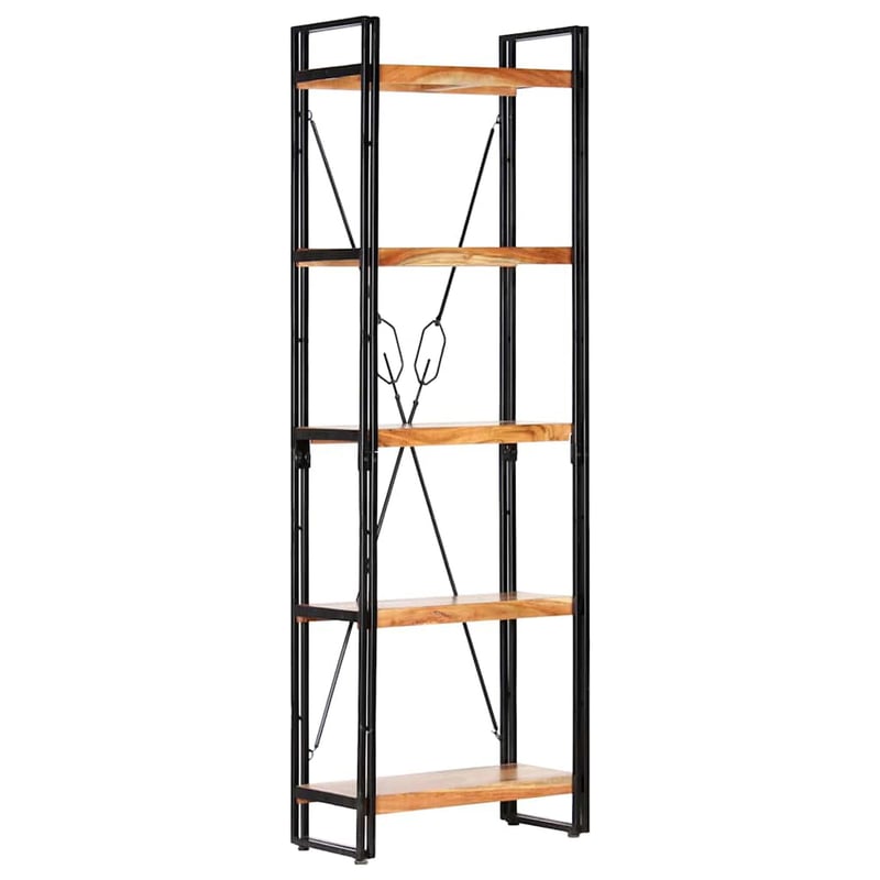 vidaXL 5 szintes tömör akácfa könyvespolc 60x30x180 cm természetes fa állványos polc könyvek tárolásához