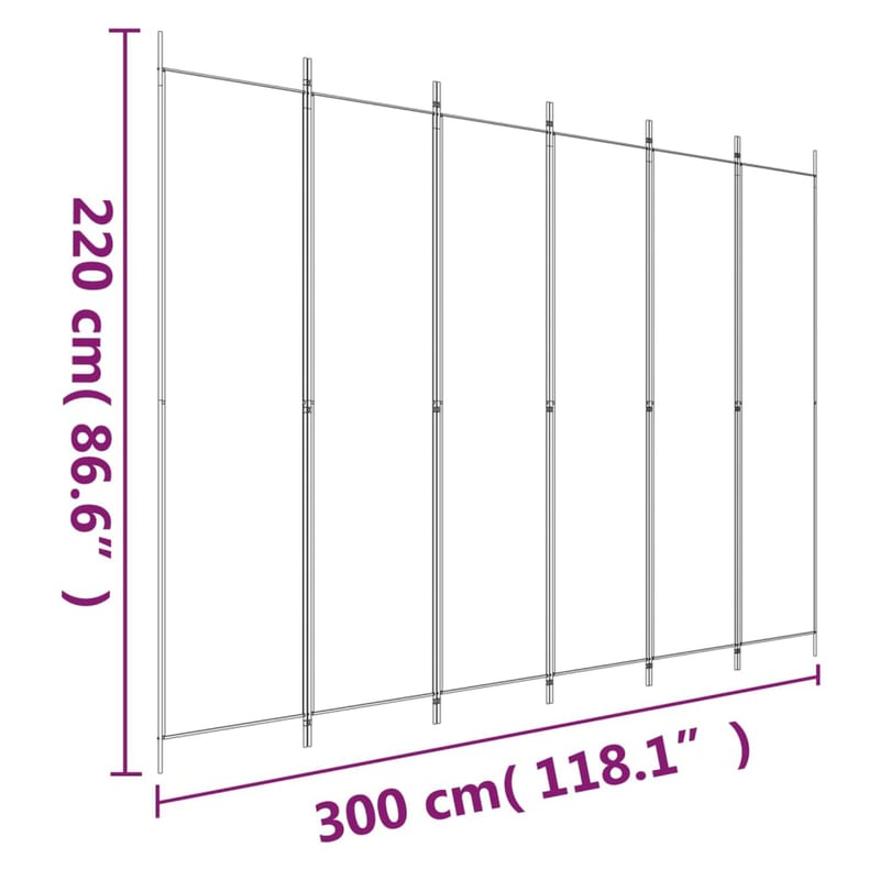 vidaXL 6 paneles fehér szövet térelválasztó 250x220 cm