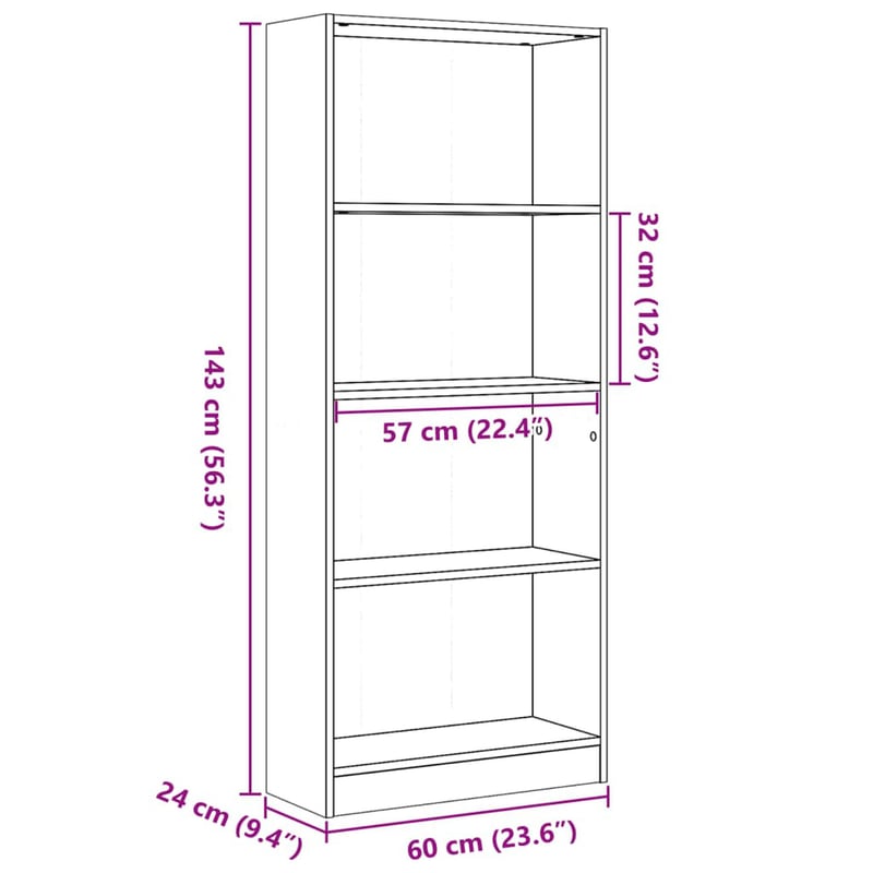 vidaXL Antik fa szerelt könyvespolc 60x24x143 cm