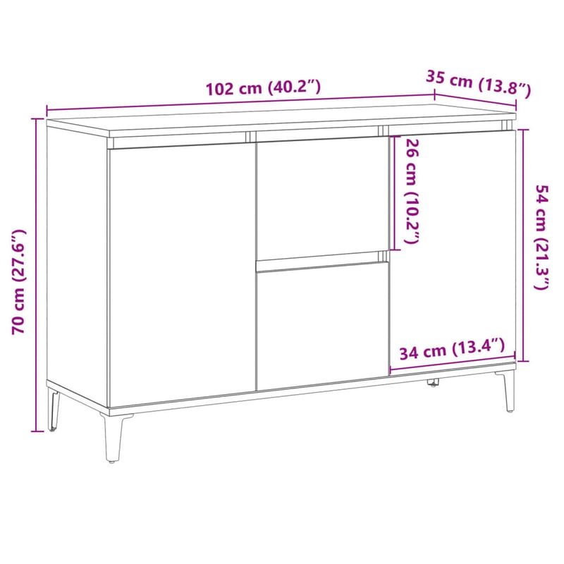 vidaXL Antik fa tálalószekrény 102x35x70 cm szerelt