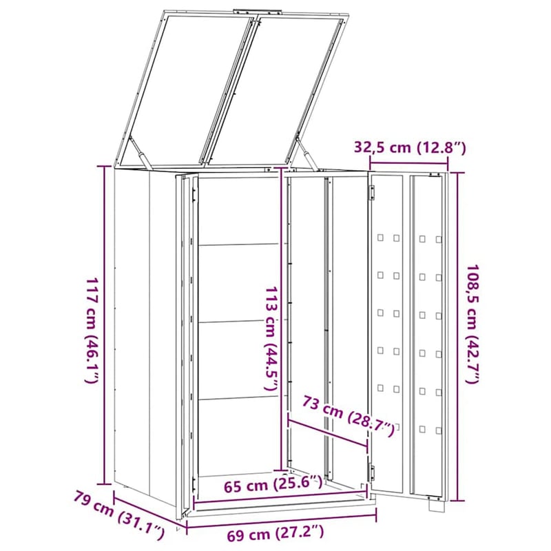 vidaXL Antracit Gurulós Szemeteskuka-Tároló 69x79x117cm Acél