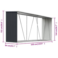 vidaXL antracit horganyzott acél kerti tűzifatároló 330x84x152cm 10