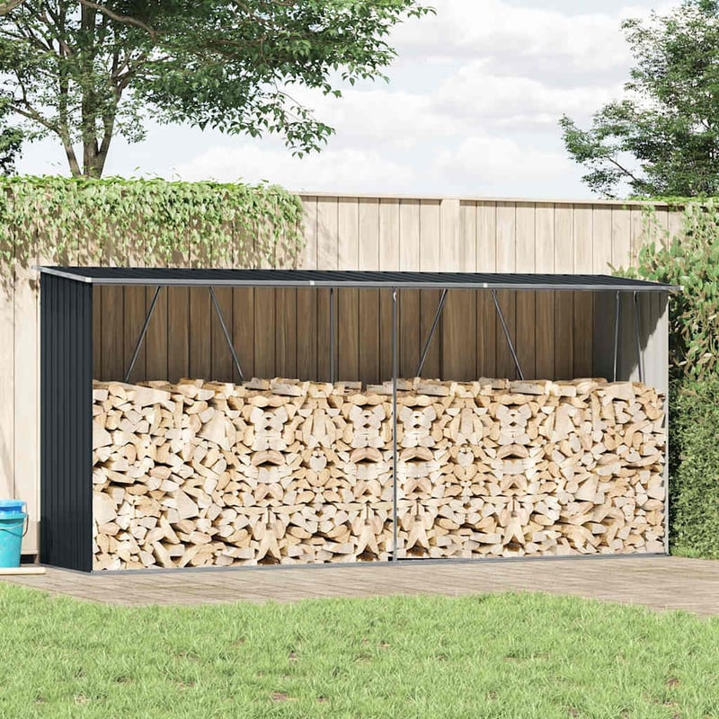 vidaXL antracit horganyzott acél kerti tűzifatároló 330x84x152cm