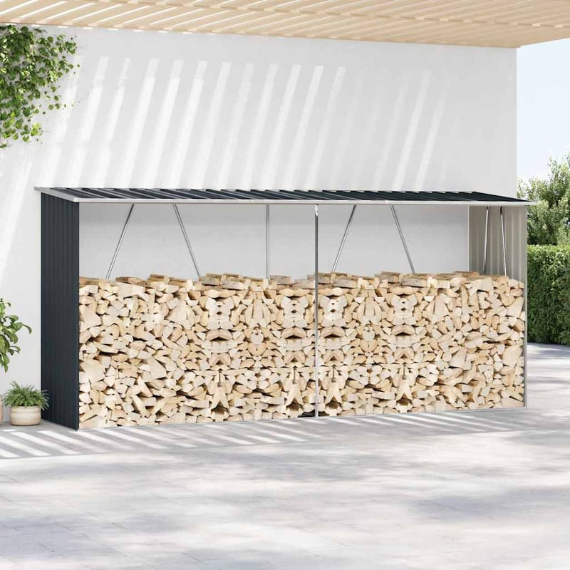 vidaXL antracit horganyzott acél kerti tűzifatároló 330x84x152cm