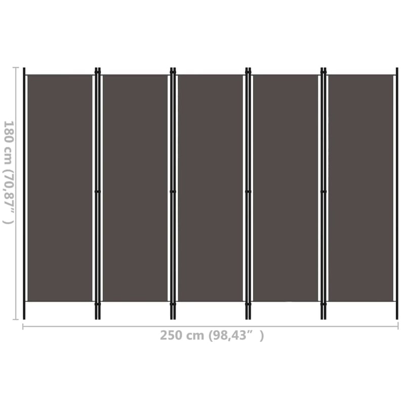 vidaXL antracitszürke 5 paneles paraván 250x180 cm