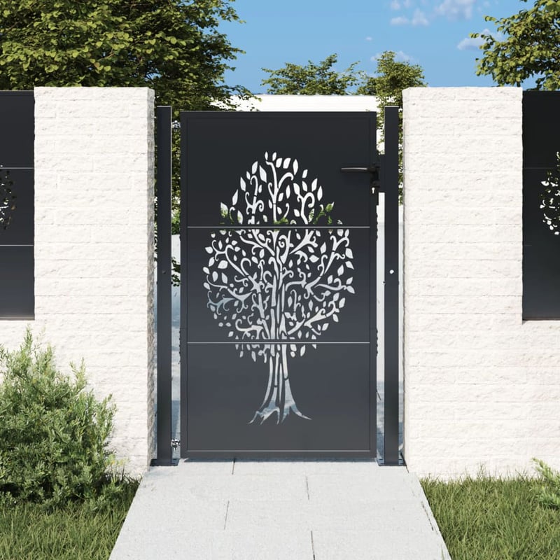 vidaXL Antracitszürke Acél Famintás Kertkapu 100x125 cm