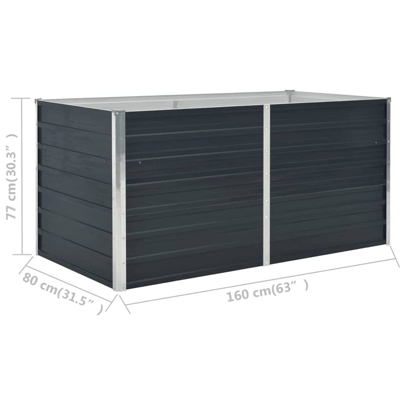 vidaXL antracitszürke horganyzott acél kerti magaságyás 160x80x77 cm