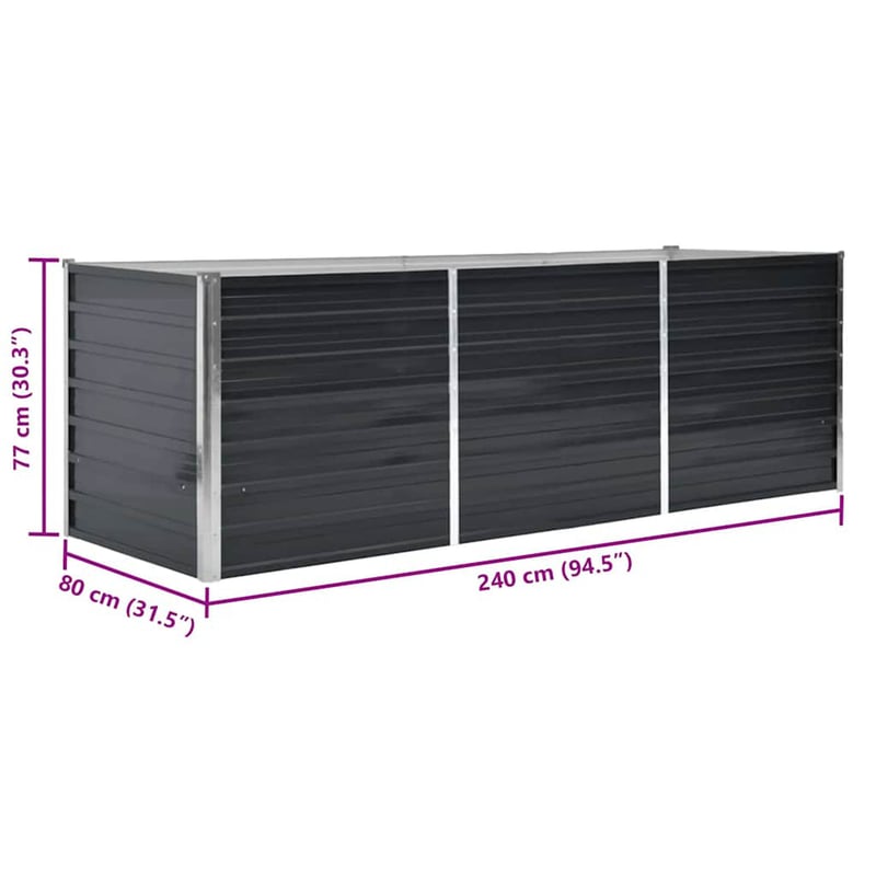 vidaXL antracitszürke horganyzott acél kerti magaságyás 240x80x77 cm