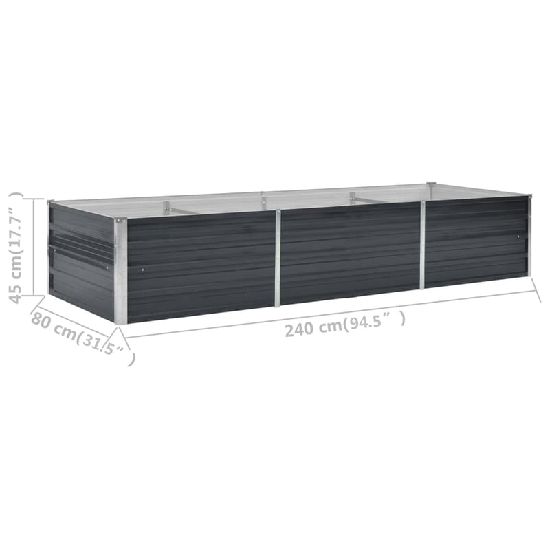 vidaXL antracitszürke horganyzott acél kerti magaságyás 240x80x45 cm