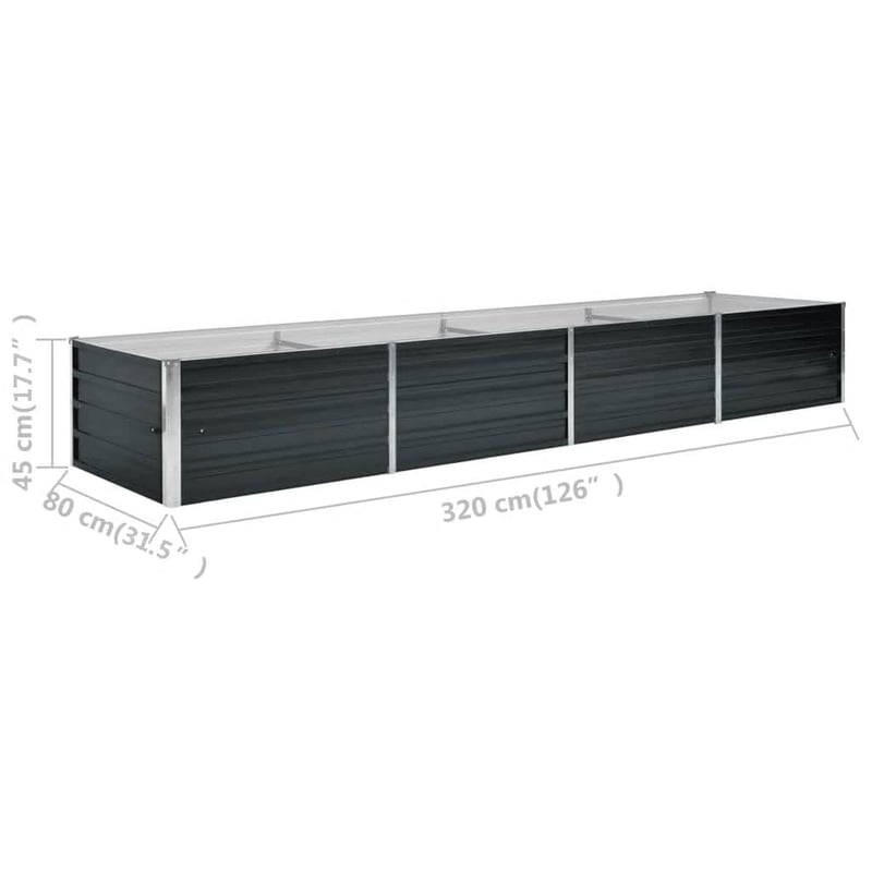 vidaXL antracitszürke horganyzott acél kerti magaságyás 320x80x45 cm