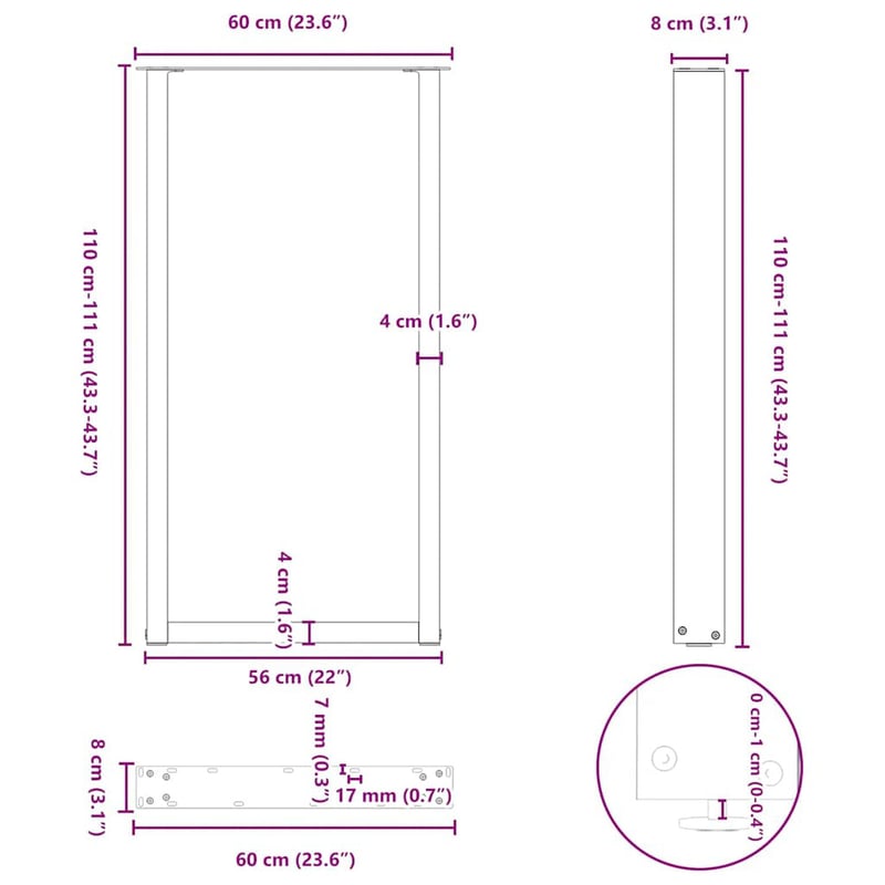 vidaXL Antracitszürke U alakú bárasztal láb 60x110 cm 2 db