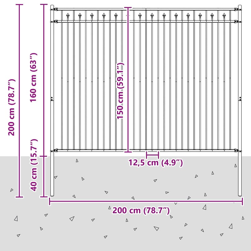 vidaXL BAARLO Tüske Kerítés Fekete 180x100cm