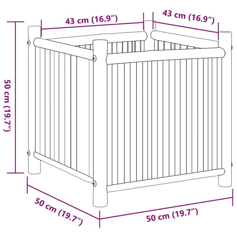 vidaXL bambusz virágtartó 50x50x50 cm kocka forma