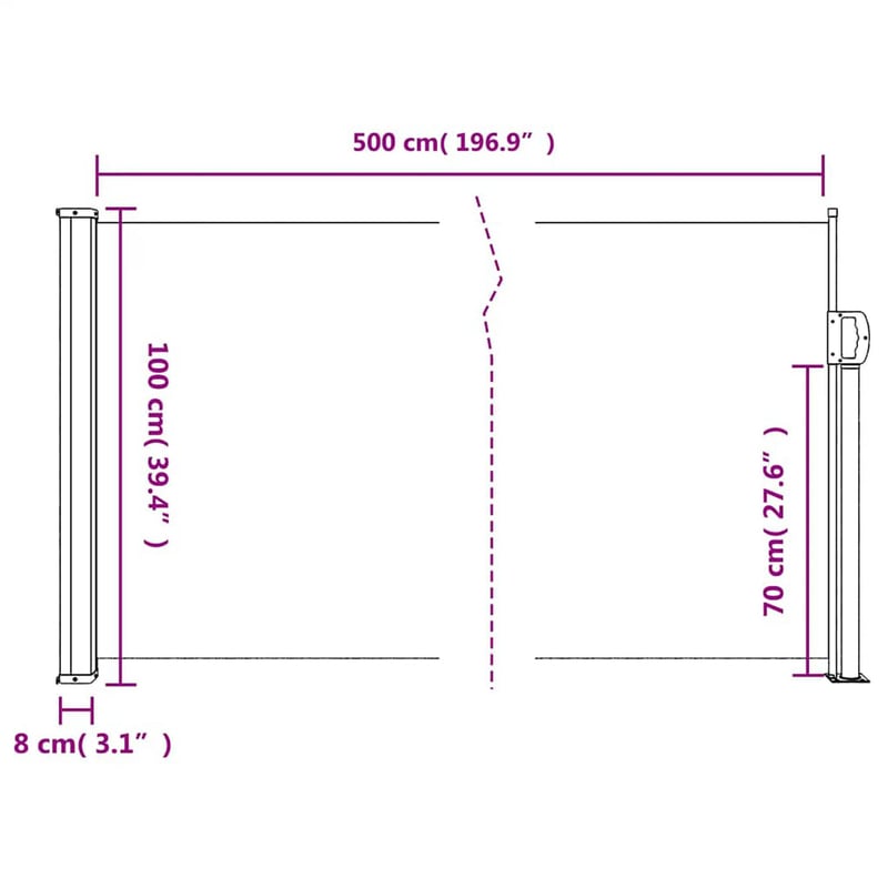 vidaXL barna behúzható oldalsó napellenző 100x500 cm