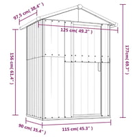 vidaXL barna horganyzott acél kerti fészer 126x97,5x177 cm 8