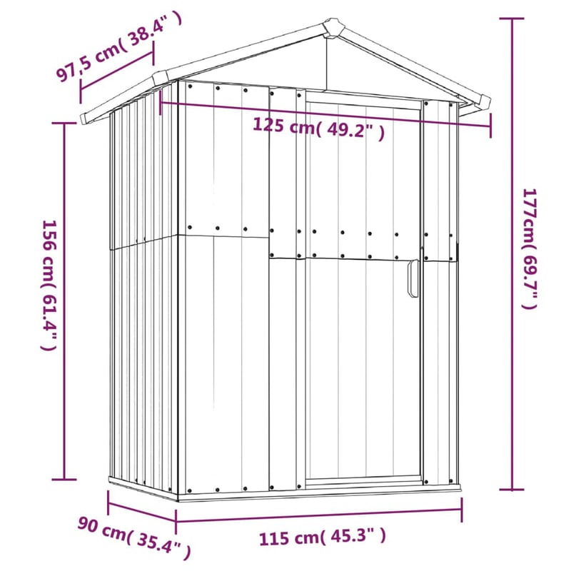 vidaXL barna horganyzott acél kerti fészer 126x97,5x177 cm