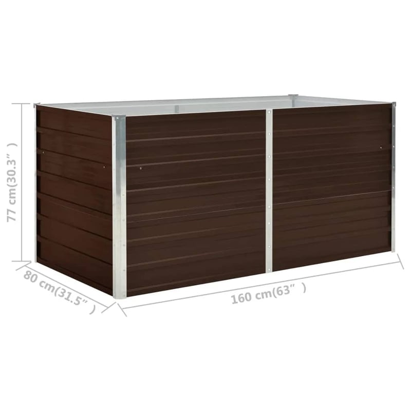 vidaXL barna horganyzott acél kerti magaságyás 160x80x77 cm