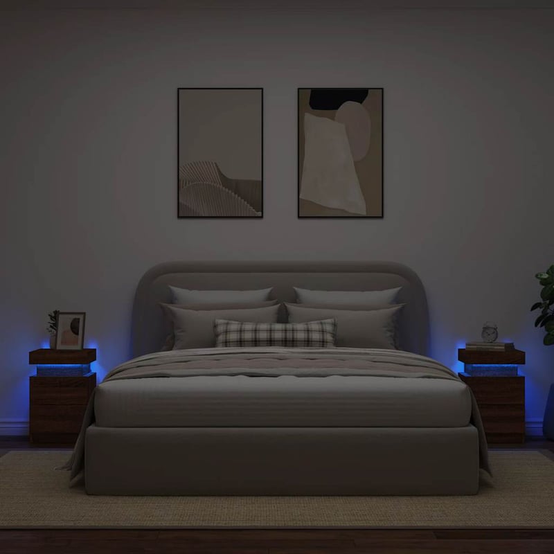 vidaXL Barna tölgy éjjeliszekrény LED-ekkel 35x39x55 cm 2 db