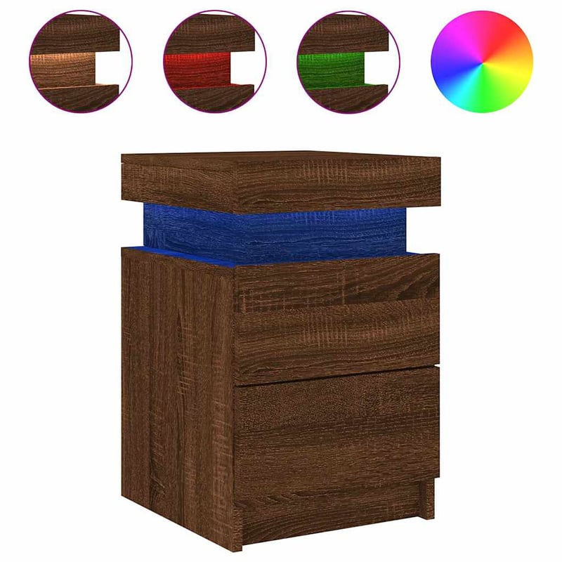 vidaXL Barna tölgy éjjeliszekrény LED-ekkel 35x39x55 cm 2 db