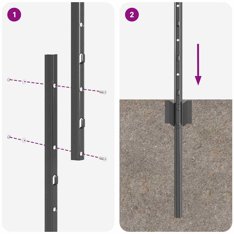 vidaXL Beágyazott kerítésoszlop szett 11 db szürke 160 cm porszórt acél