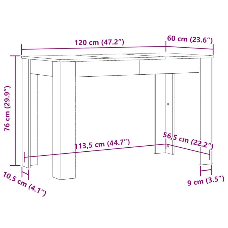 vidaXL betonszürke étkezőasztal 120x60x76 cm