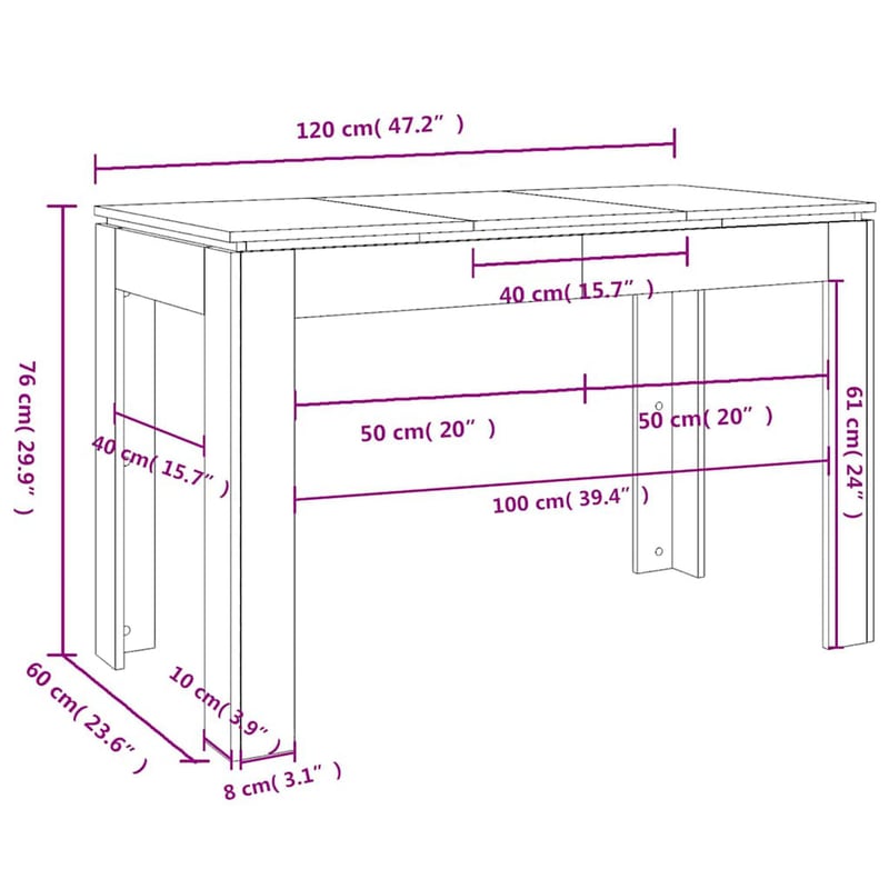 vidaXL betonszürke étkezőasztal 120x60x76 cm fa szerkezettel