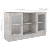 vidaXL betonszürke fa vitrinszekrény 120x30,5x70 cm 8