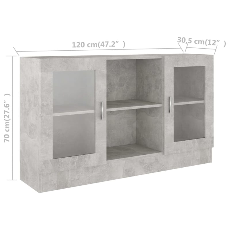 vidaXL betonszürke fa vitrinszekrény 120x30,5x70 cm