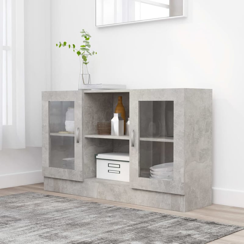 vidaXL betonszürke fa vitrinszekrény 120x30,5x70 cm