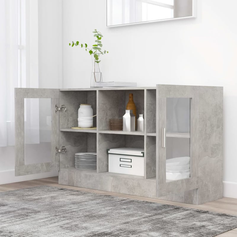 vidaXL betonszürke fa vitrinszekrény 120x30,5x70 cm