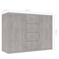 vidaXL Tálalószekrény Betonszürke 88x30x65 cm Szerelt Fa Tárolószekrény Nappali Előszoba Bútor 6