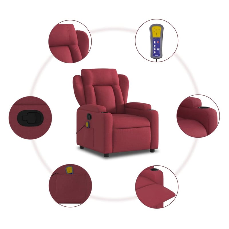 vidaXL bordó dönthető szövet masszázsfotel relaxációhoz