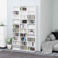 vidaXL CD DVD polc falra szerelhető könyvespolc fehér 102 x 23 x 177,5 cm fa médiatároló állvány 2