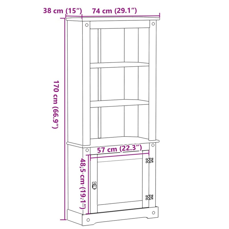 vidaXL Corona tömör fenyő magasszekrény 170 cm magas