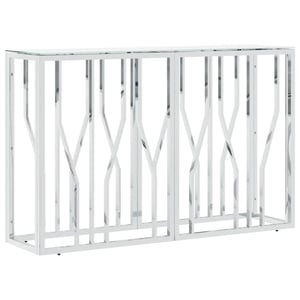 vidaXL konzolový stolík, nehrdzavejúca oceľ a sklo – strieborný – 110x30x70 cm