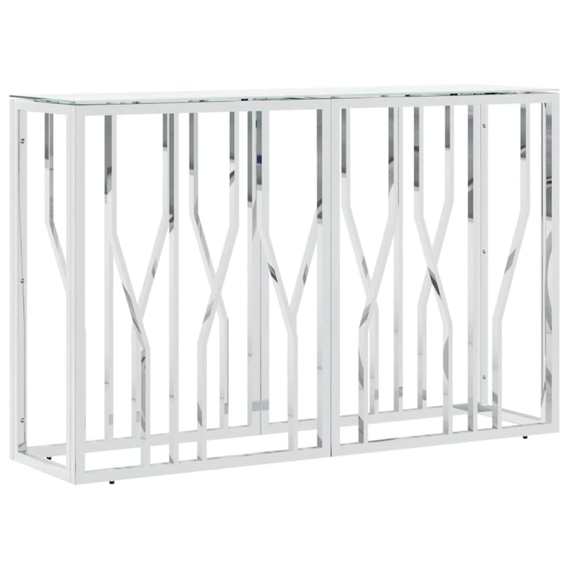 vidaXL ezüstszínű tálalóasztal üveg és rozsdamentes acél 110x30x70 cm