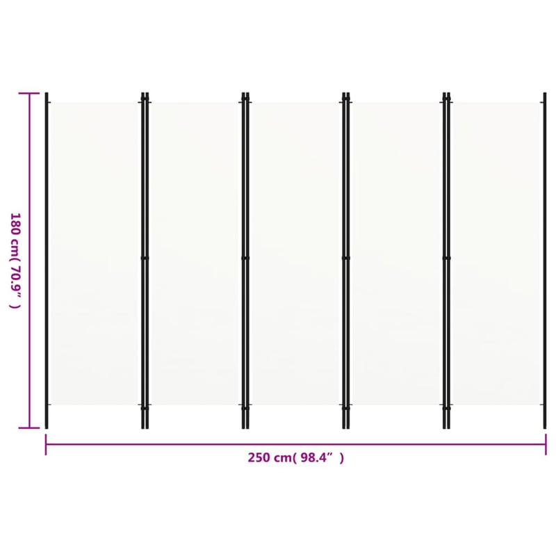 vidaXL fehér 5 paneles paraván 250x180 cm