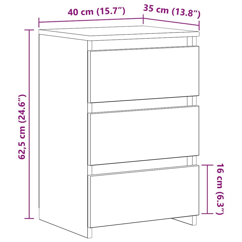 vidaXL fehér fa éjjeliszekrény 40x35x62,5 cm 2 darab