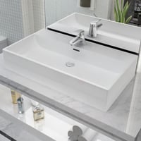 vidaXL Fehér kerámia mosdó csaptelep furattal 76x42,5x14,5 cm 2