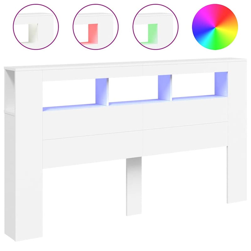 vidaXL fehér LED-es fejtámla 180 cm szerelt fa ágy
