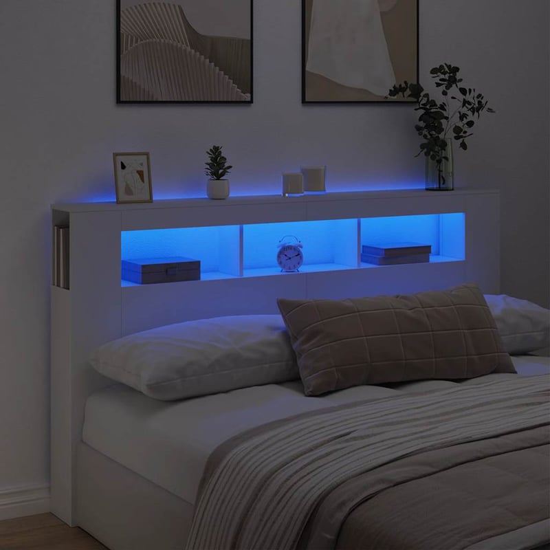 vidaXL fehér LED-es fejtámla 180 cm szerelt fa ágy
