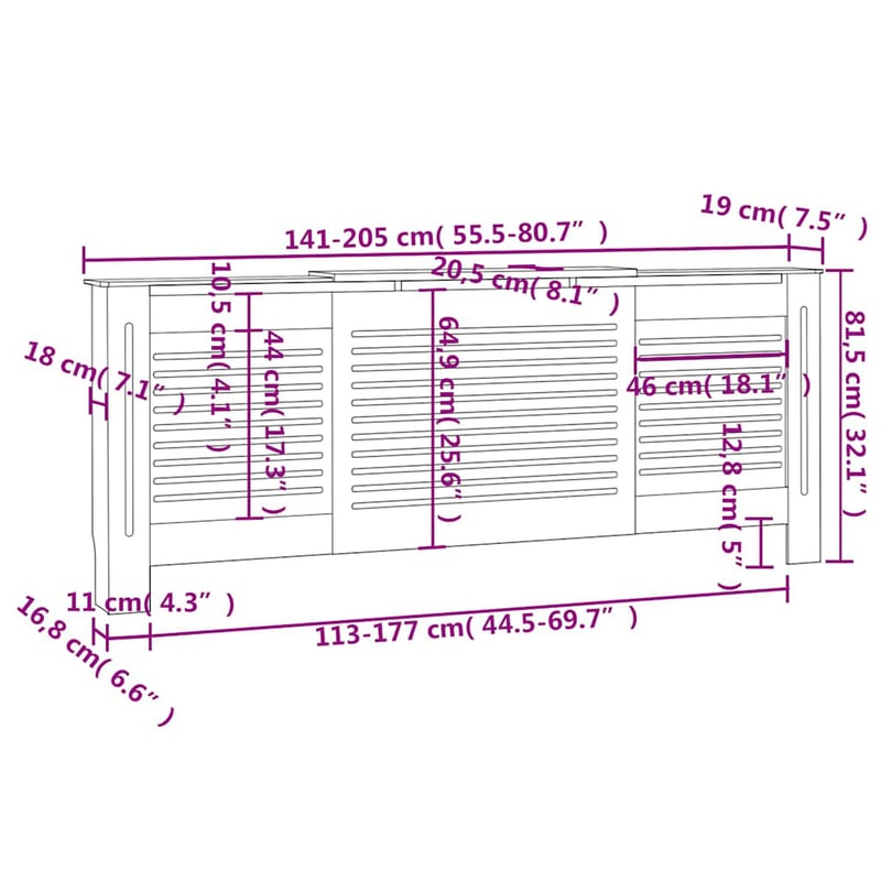 vidaXL fehér MDF radiátorburkolat 205 cm