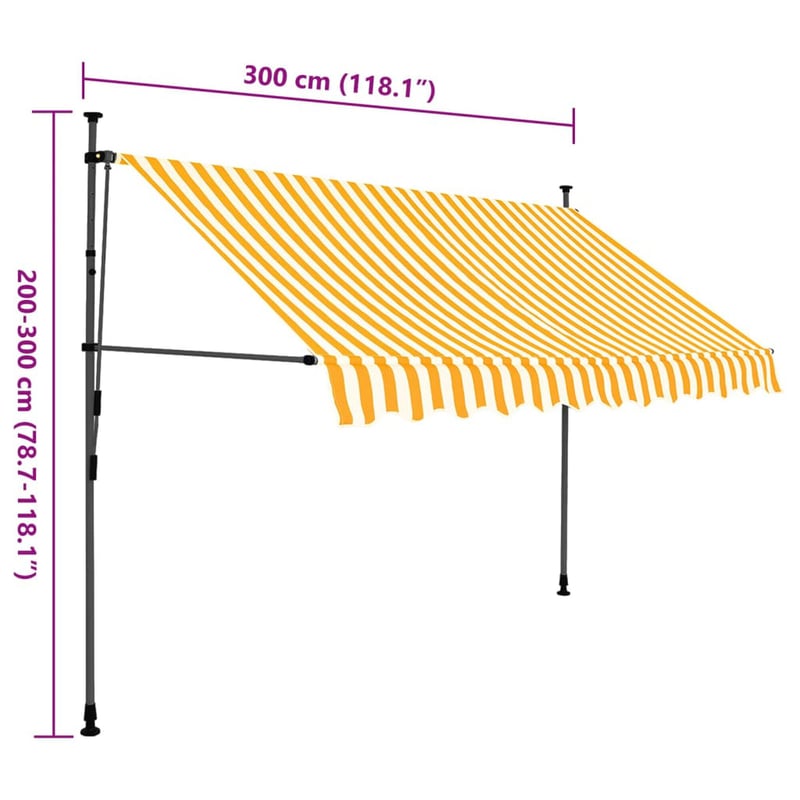 vidaXL fehér-narancssárga kézzel kihúzható LED napellenző 300 cm