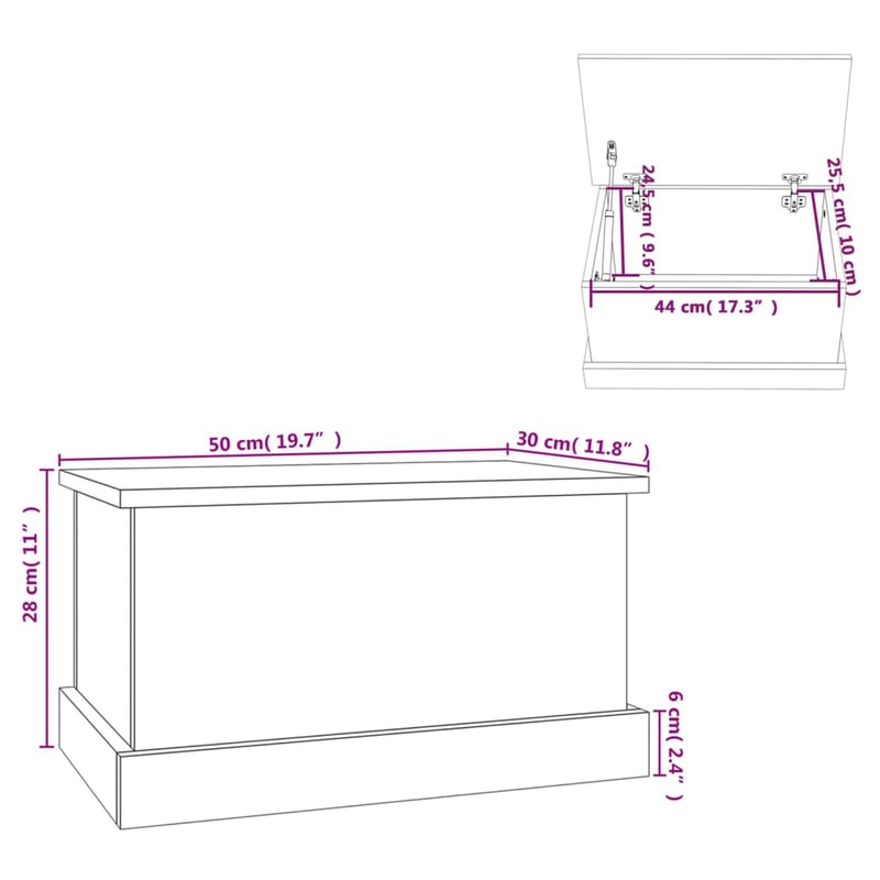 vidaXL fehér rétegelt fa tárolódoboz 50x30x28 cm