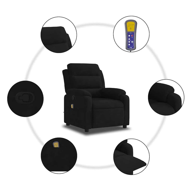 vidaXL fekete bársony dönthető masszázsfotel relaxációhoz