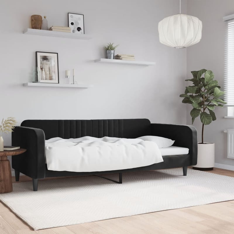 vidaXL fekete bársony kanapéágy 90x190 cm - kinyitható
