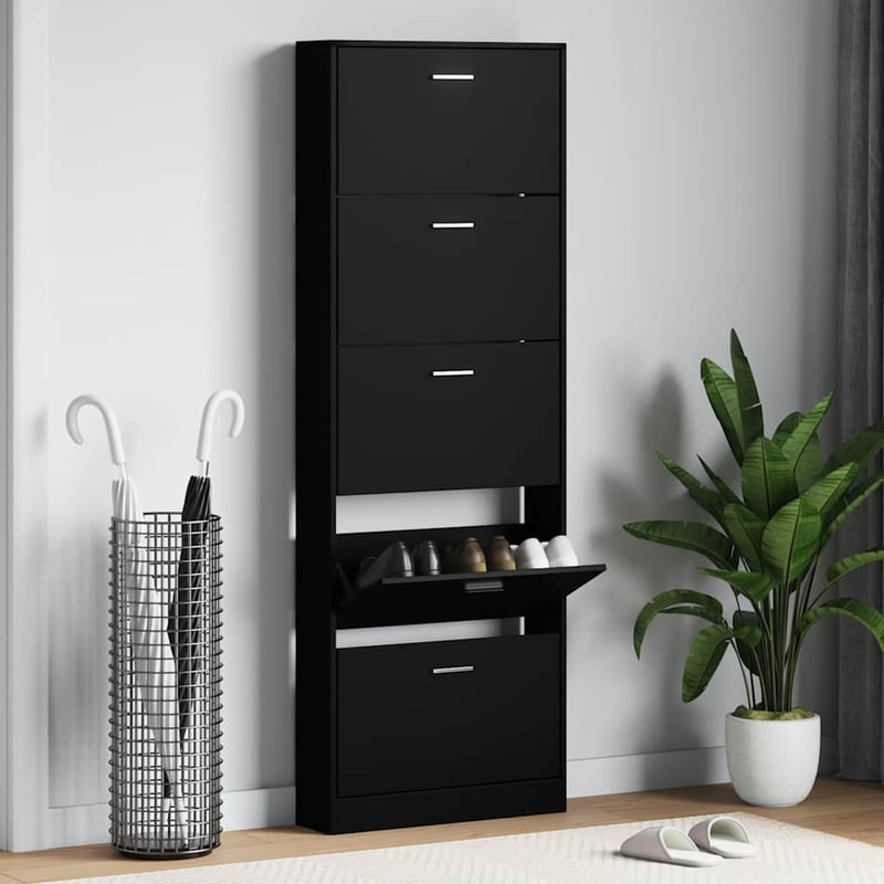 vidaXL fekete fa cipősszekrény 59x17x169 cm