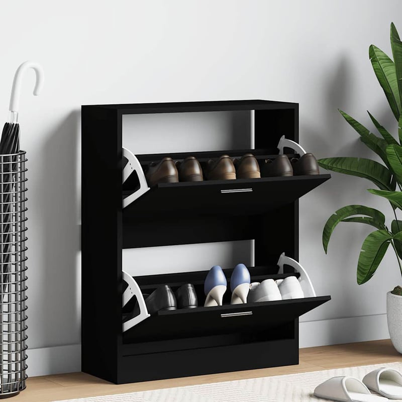 vidaXL fekete fa cipősszekrény 63x24x81 cm szerelt
