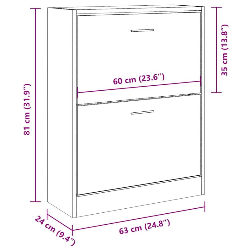 vidaXL fekete fa cipősszekrény 63x24x81 cm szerelt