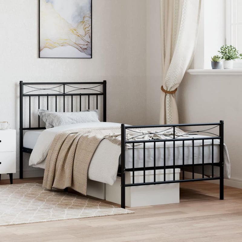 vidaXL fekete fém ágykeret 90x200 cm fej- és lábtámlával